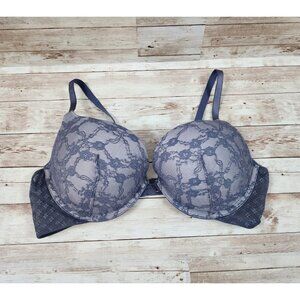 Victoria's Secret Push up Bra Size 38C Blue Gray Floral Lace with Underwire